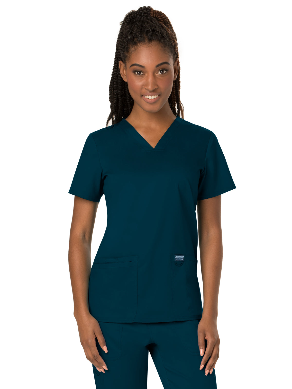 Women's 3-Pocket V-Neck Scrub Top - WW620 - Caribbean Blue