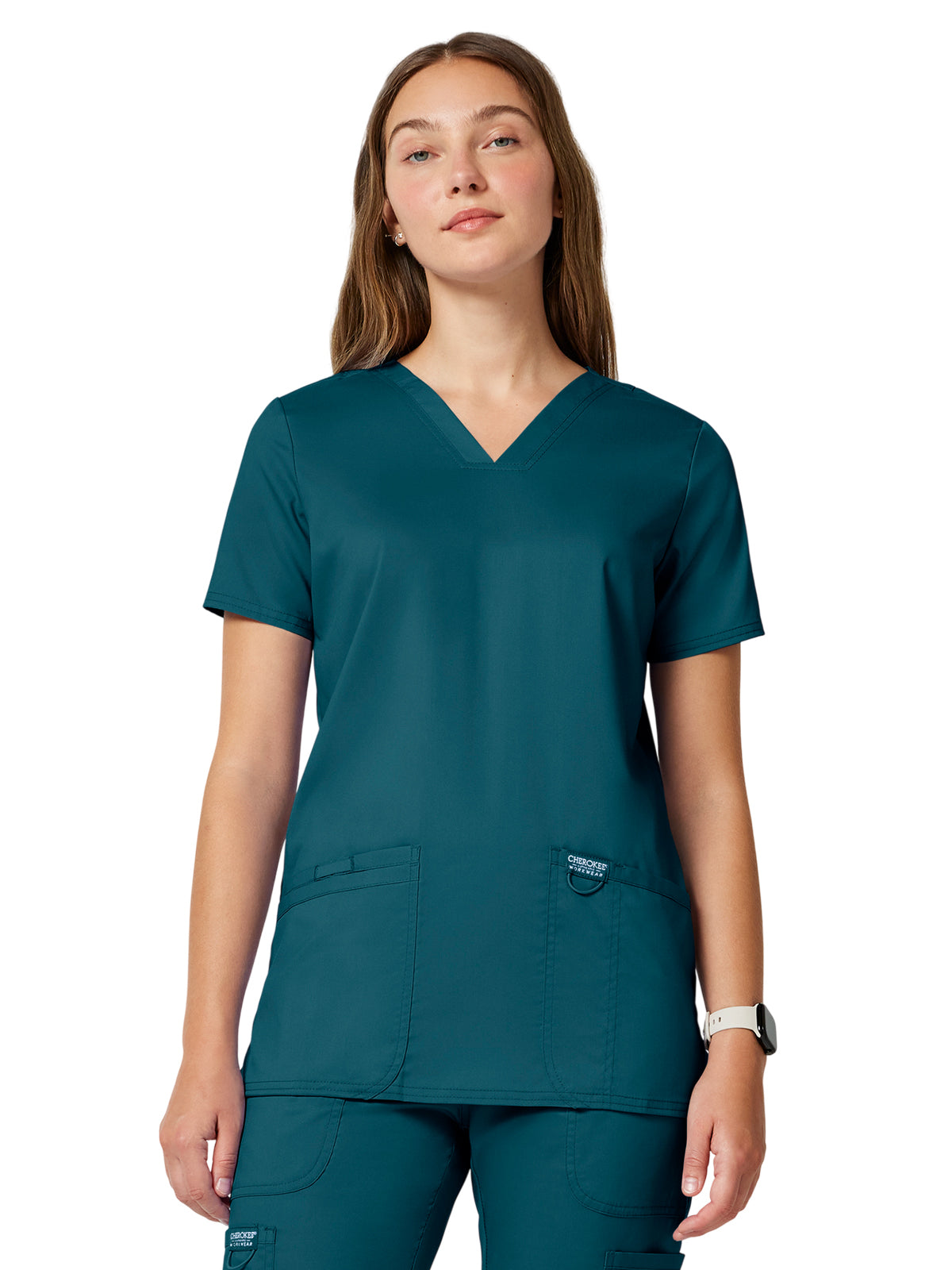 Women's 3-Pocket V-Neck Top - WW620 - Caribbean Blue