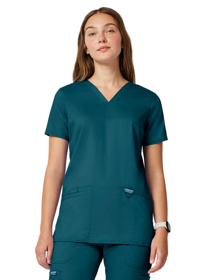 Women's 3-Pocket V-Neck Top - WW620 - Caribbean Blue