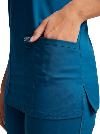 Women's 3-Pocket V-Neck Scrub Top - WW620 - Caribbean Blue