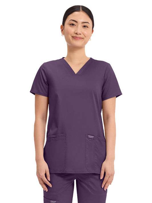 Women's 3-Pocket V-Neck Top - WW620 - Eggplant