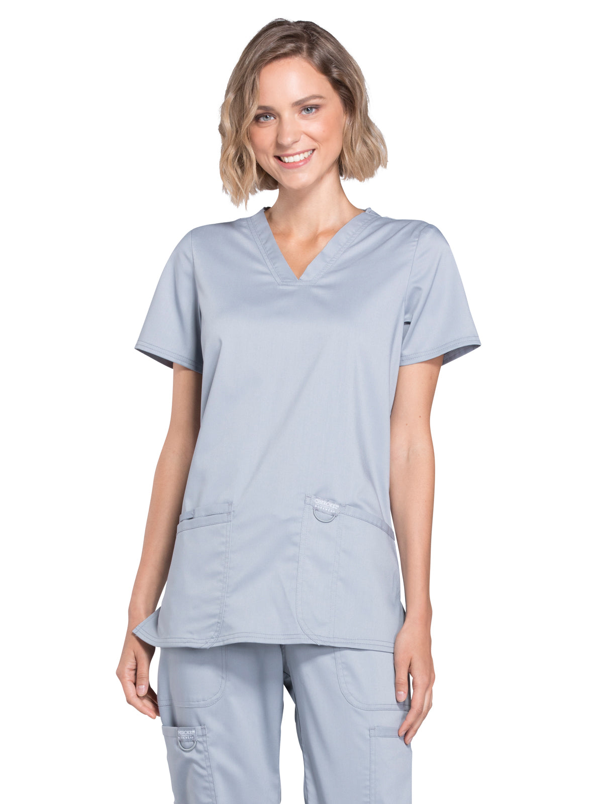 Women's 3-Pocket V-Neck Top - WW620 - Grey