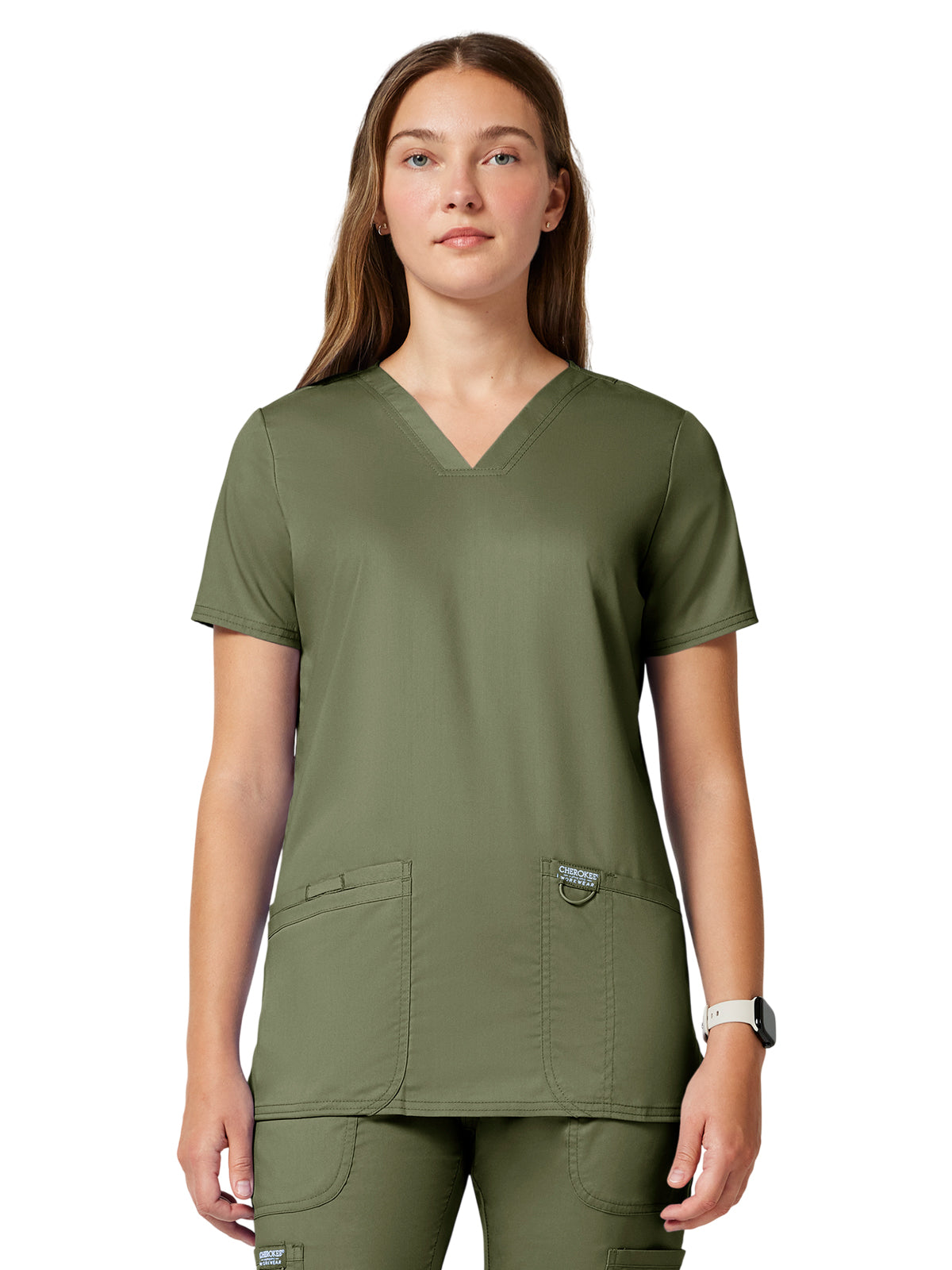 Women's 3-Pocket V-Neck Top - WW620 - Olive