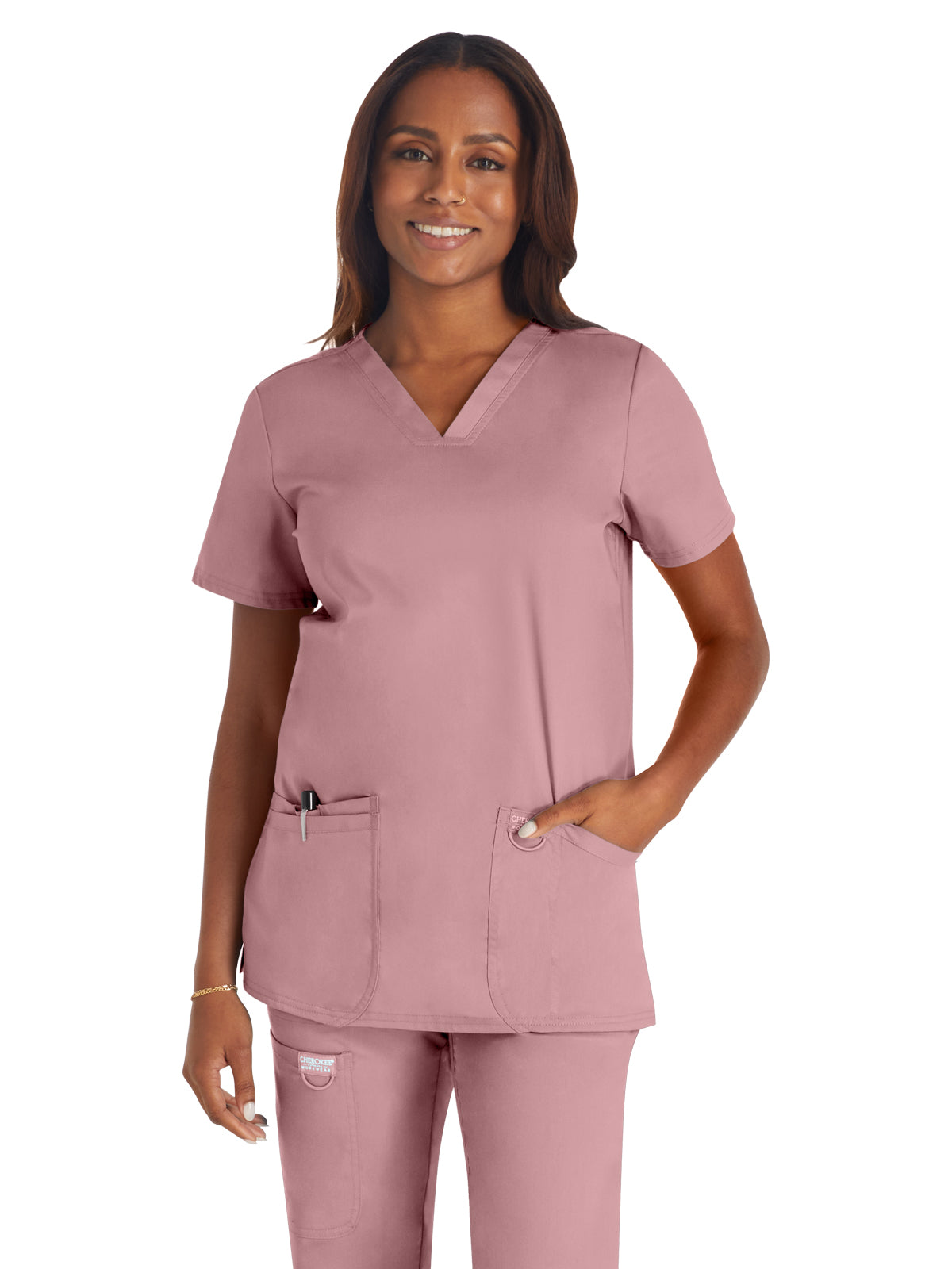 Women's 3-Pocket V-Neck Scrub Top - WW620 - Pink Essence