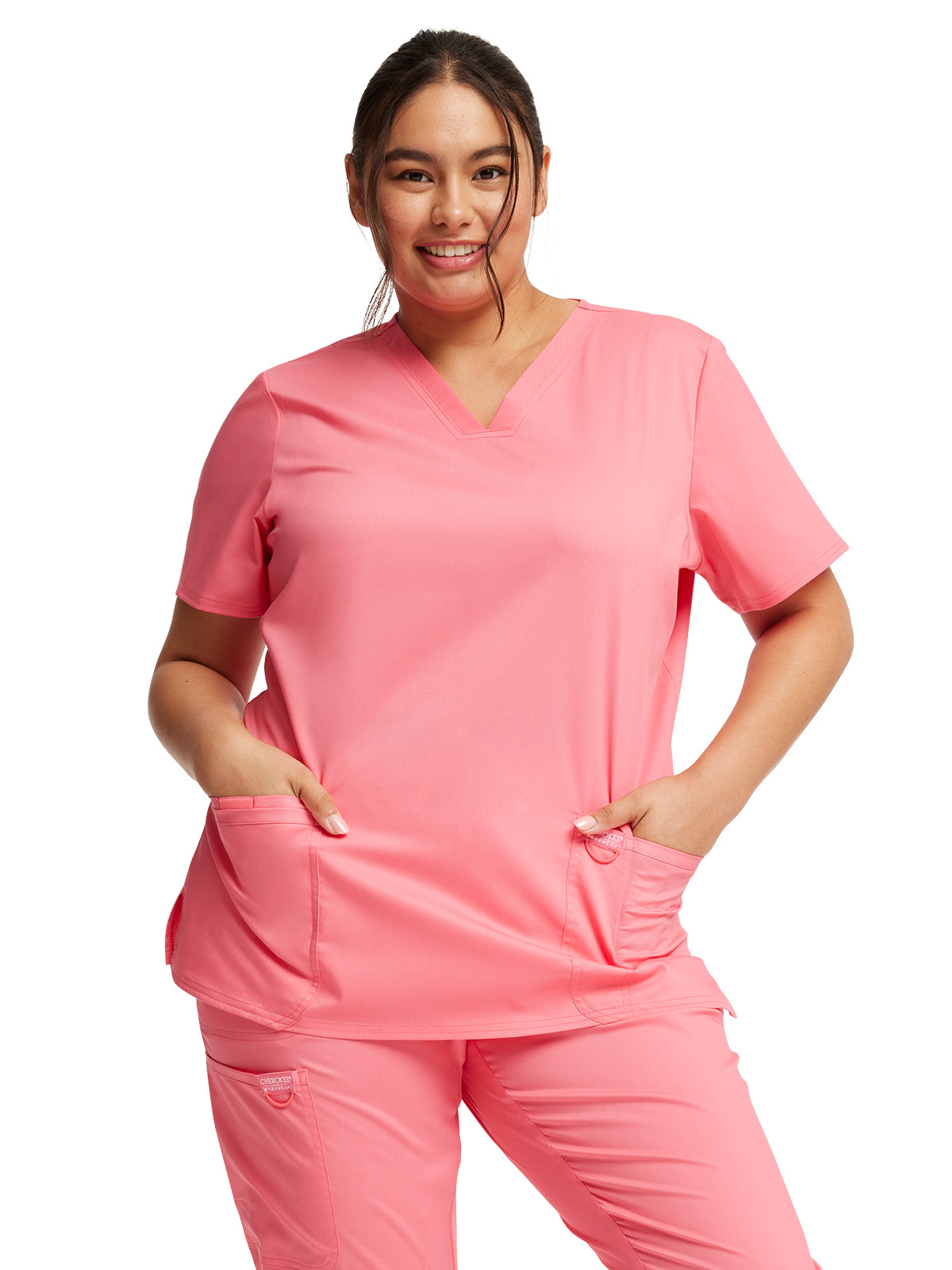 Women's 3-Pocket V-Neck Scrub Top - WW620 - Pink Melon