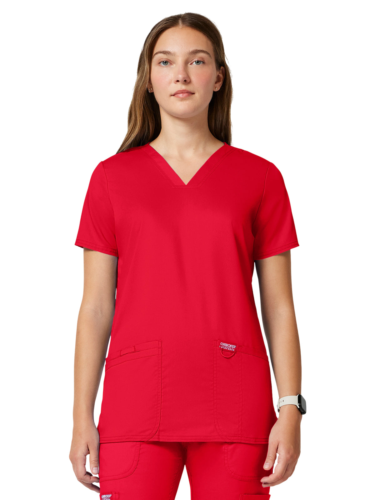 Women's 3-Pocket V-Neck Top - WW620 - Sweet Paprika