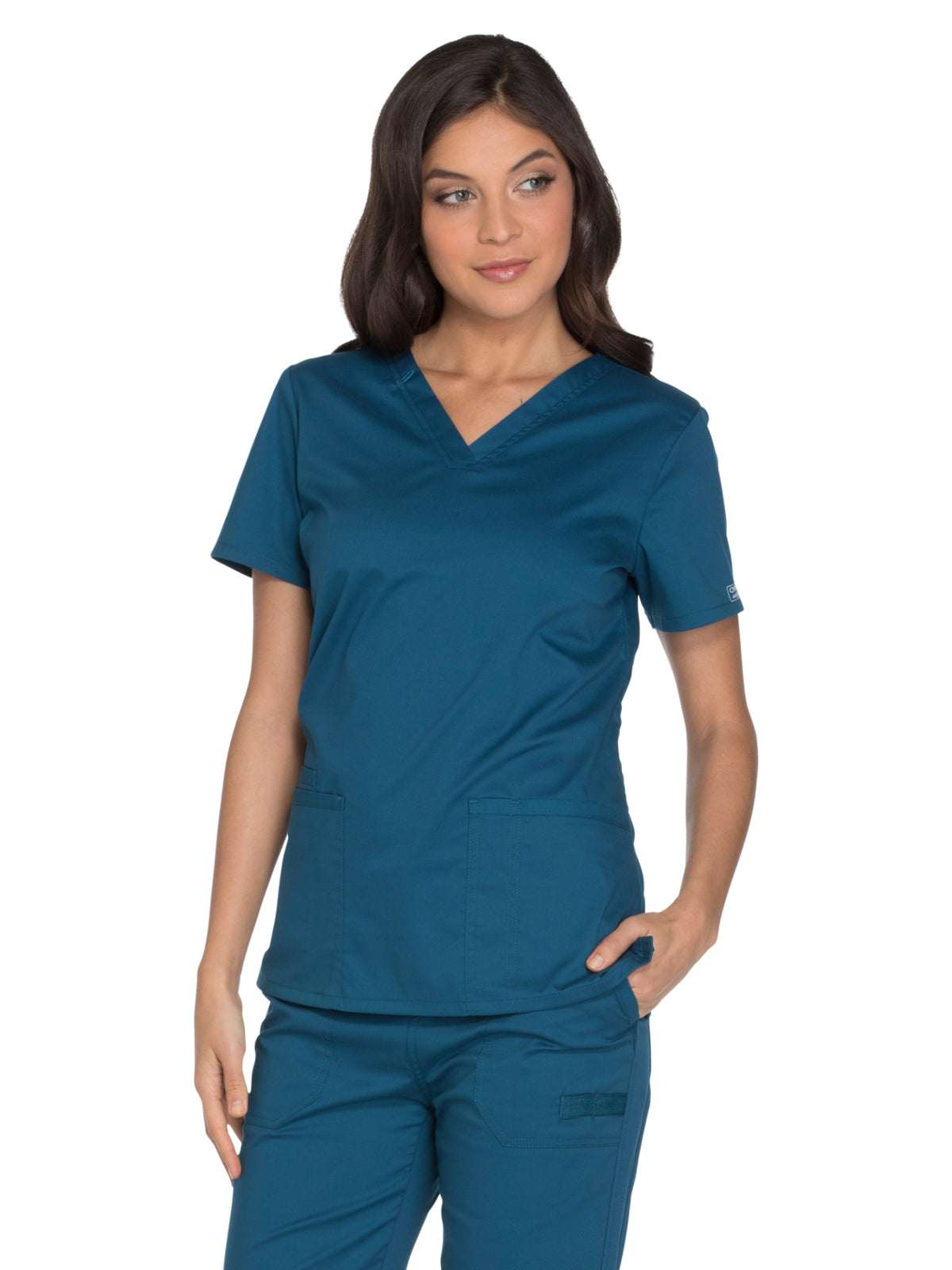 Women's 3-Pocket V-Neck Top - WW630 - Caribbean Blue