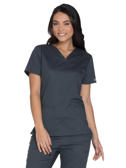 Women's 3-Pocket V-Neck Top - WW630 - Pewter