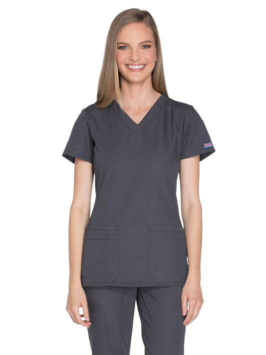 Women's 2-Pocket V-Neck Top - WW645 - Pewter