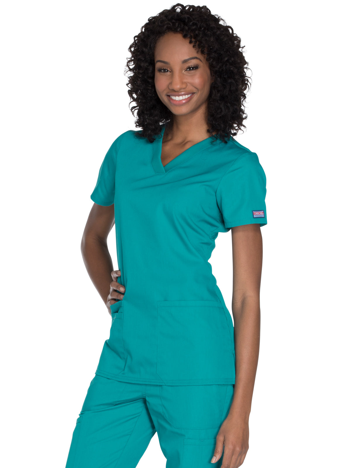 Women's 2-Pocket V-Neck Top - WW645 - Teal Blue
