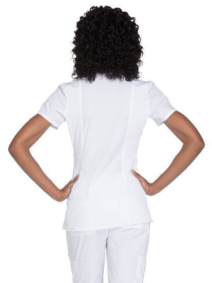 Women's 2-Pocket Mock Wrap Scrub Top - WW650 - White