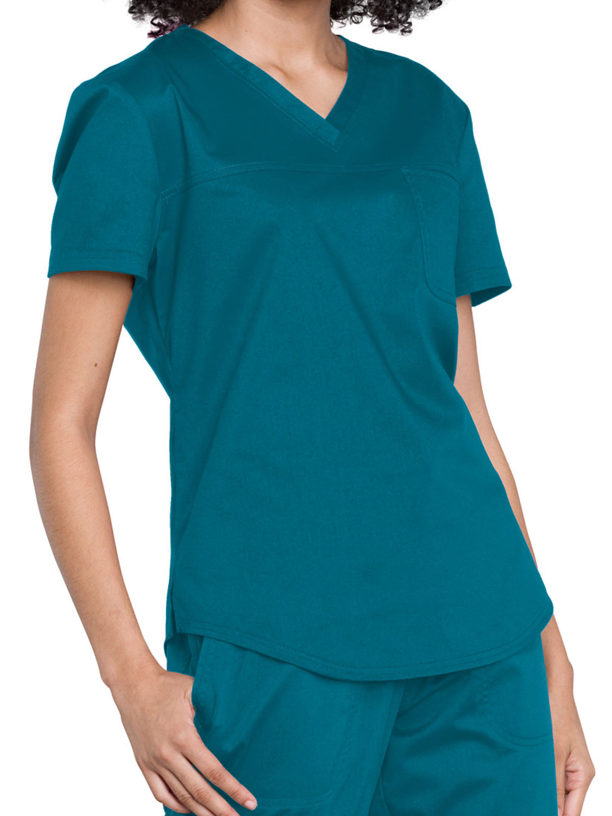 Women's 1-Pocket Tuckable V-Neck O.R. Top - WW657 - Caribbean Blue