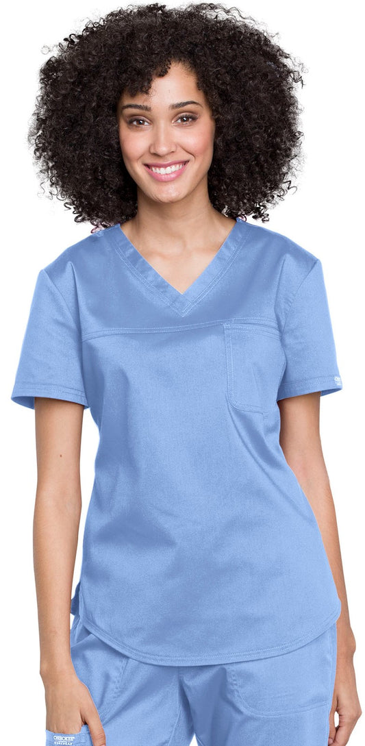 Women's 1-Pocket Tuckable V-Neck O.R. Top - WW657 - Ciel Blue