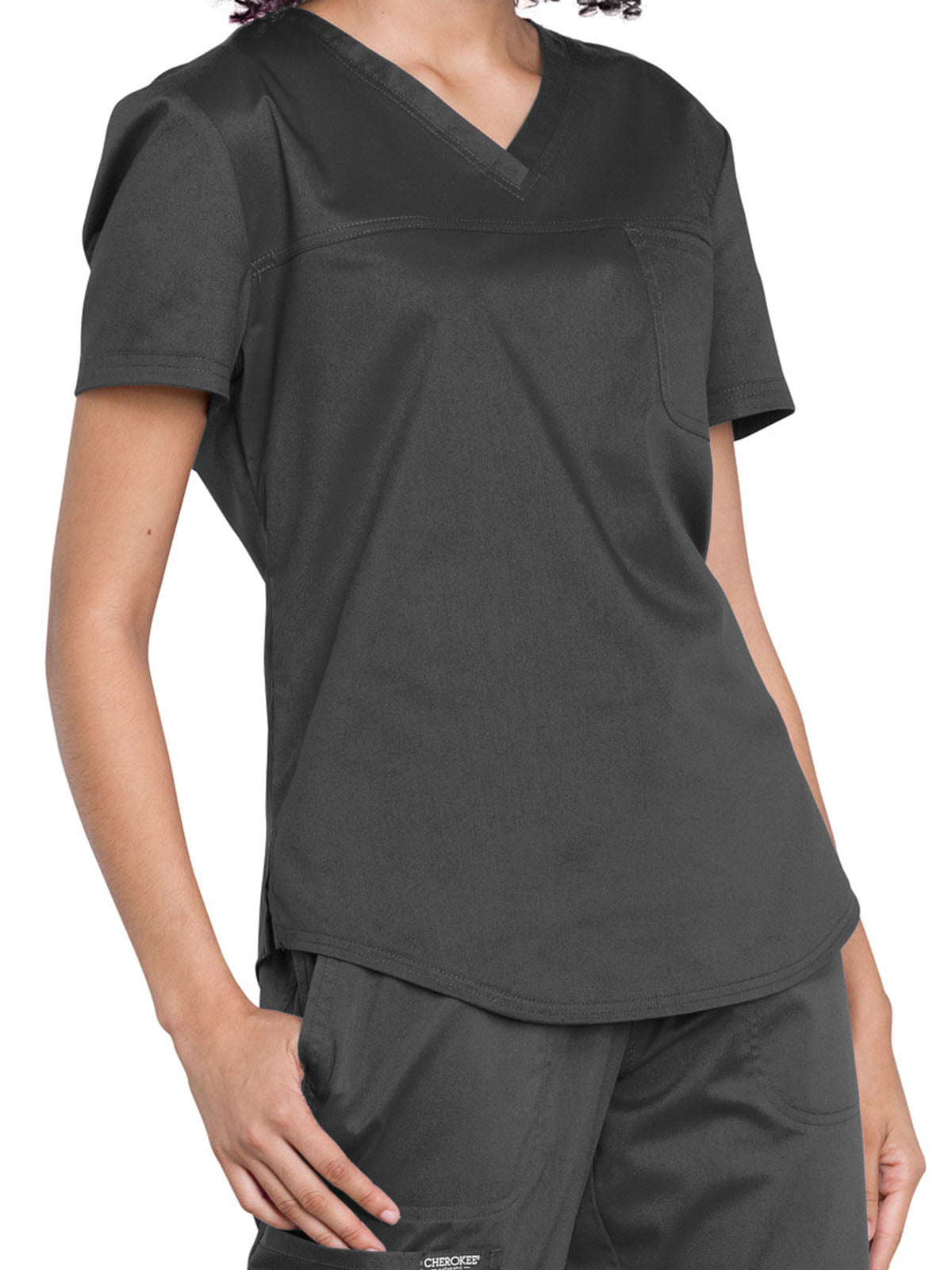 Women's 1-Pocket Tuckable V-Neck O.R. Top - WW657 - Pewter