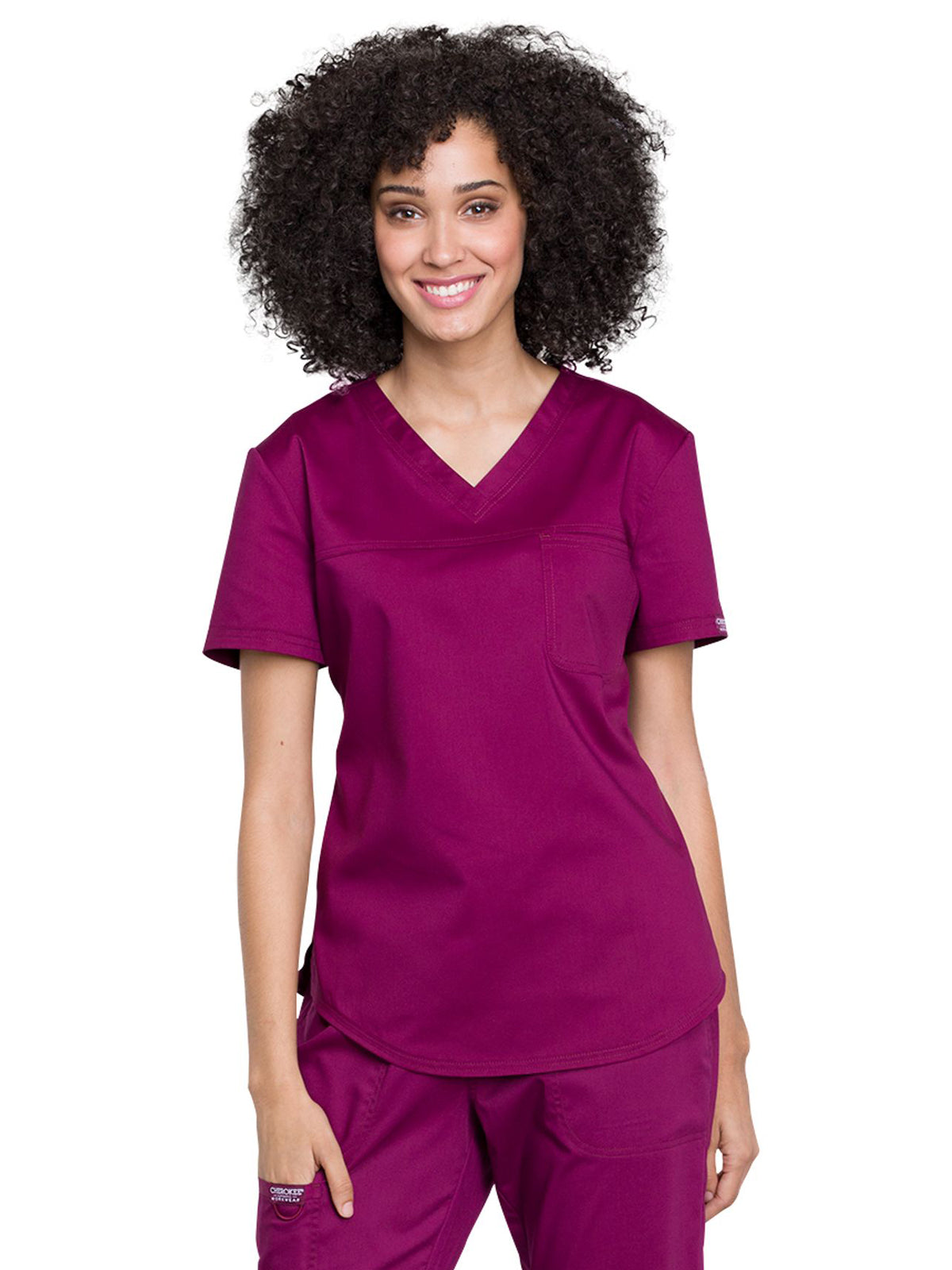 Women's 1-Pocket Tuckable V-Neck O.R. Top - WW657 - Wine