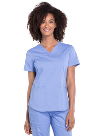 Women's 3-Pocket V-Neck Top - WW665 - Ciel Blue