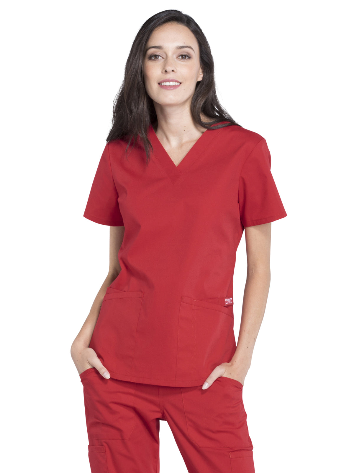 Women's 3-Pocket V-Neck Top - WW665 - Red