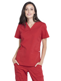 Women's 3-Pocket V-Neck Top - WW665 - Red