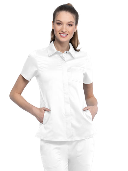 Women's 3-Pocket Hidden Snap Front Collar Shirt - WW669 - White