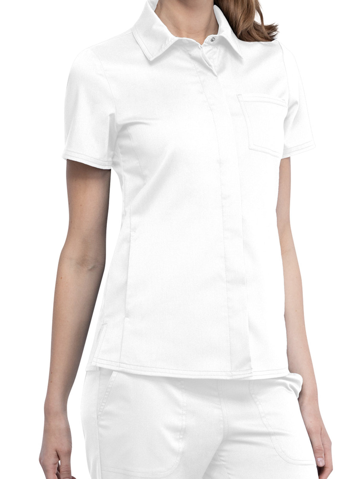 Women's 3-Pocket Hidden Snap Front Collar Shirt - WW669 - White