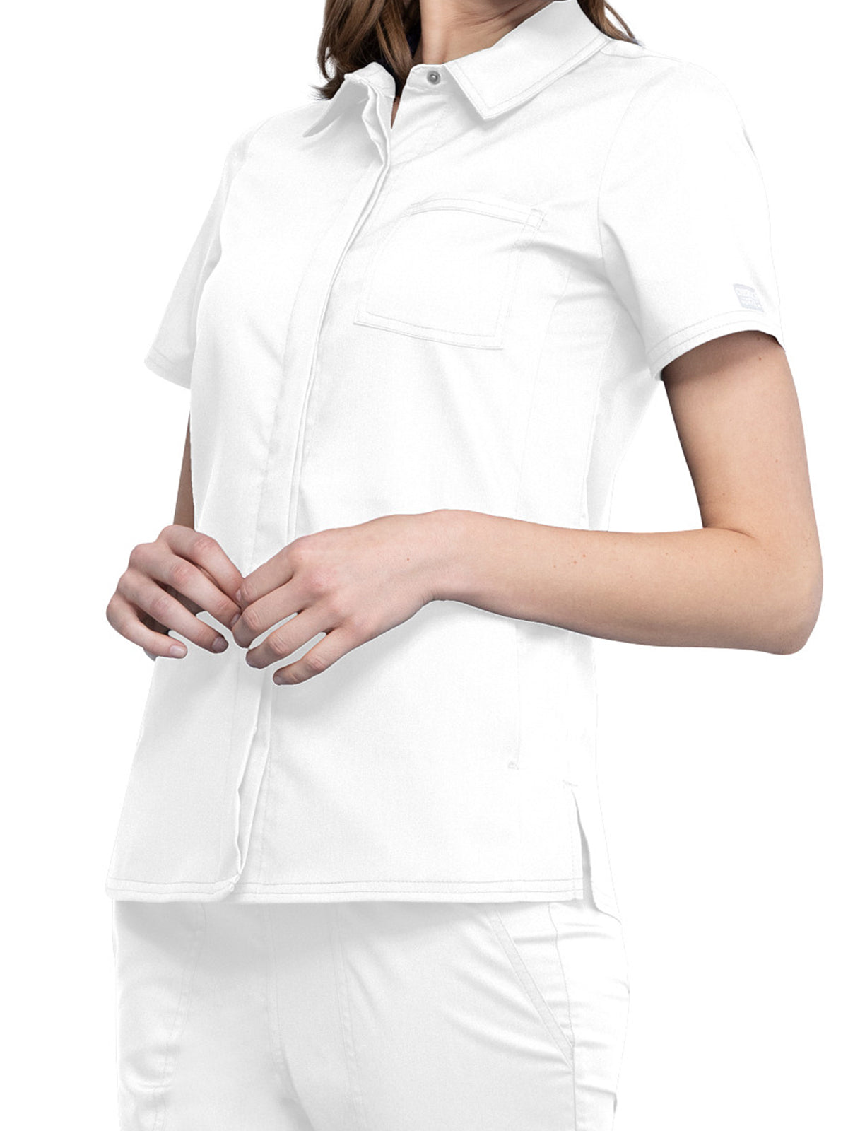 Women's 3-Pocket Hidden Snap Front Collar Shirt - WW669 - White