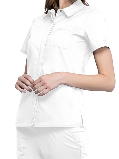 Women's 3-Pocket Hidden Snap Front Collar Shirt - WW669 - White