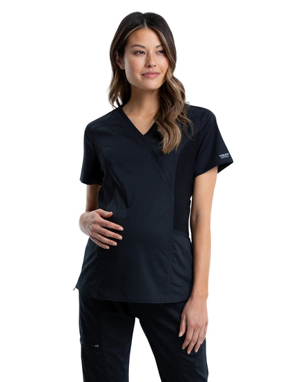 Women's 2-Pocket Maternity Mock Wrap Scrub Top - WW688 - Black