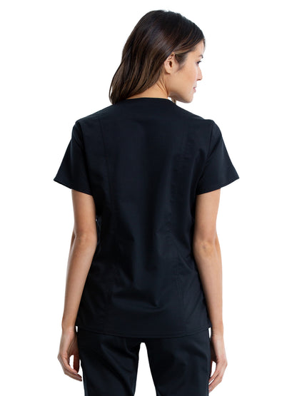 Women's 2-Pocket Maternity Mock Wrap Scrub Top - WW688 - Black