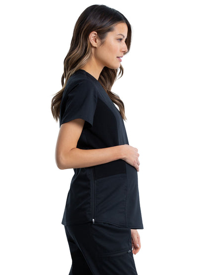 Women's 2-Pocket Maternity Mock Wrap Scrub Top - WW688 - Black