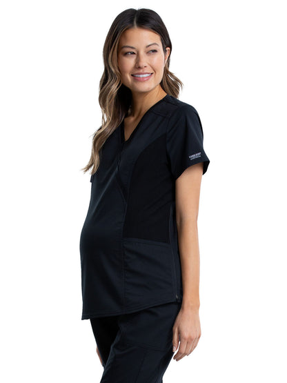 Women's 2-Pocket Maternity Mock Wrap Scrub Top - WW688 - Black