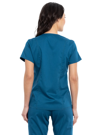 Women's 2-Pocket Maternity Mock Wrap Scrub Top - WW688 - Caribbean Blue