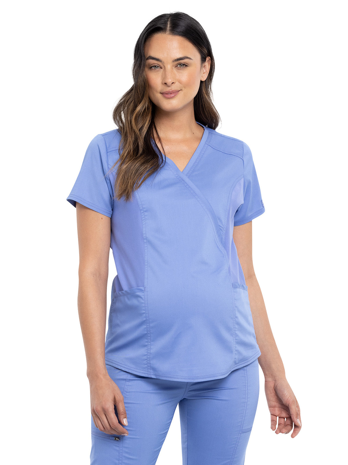 Women's 2-Pocket Maternity Mock Wrap Scrub Top - WW688 - Ciel