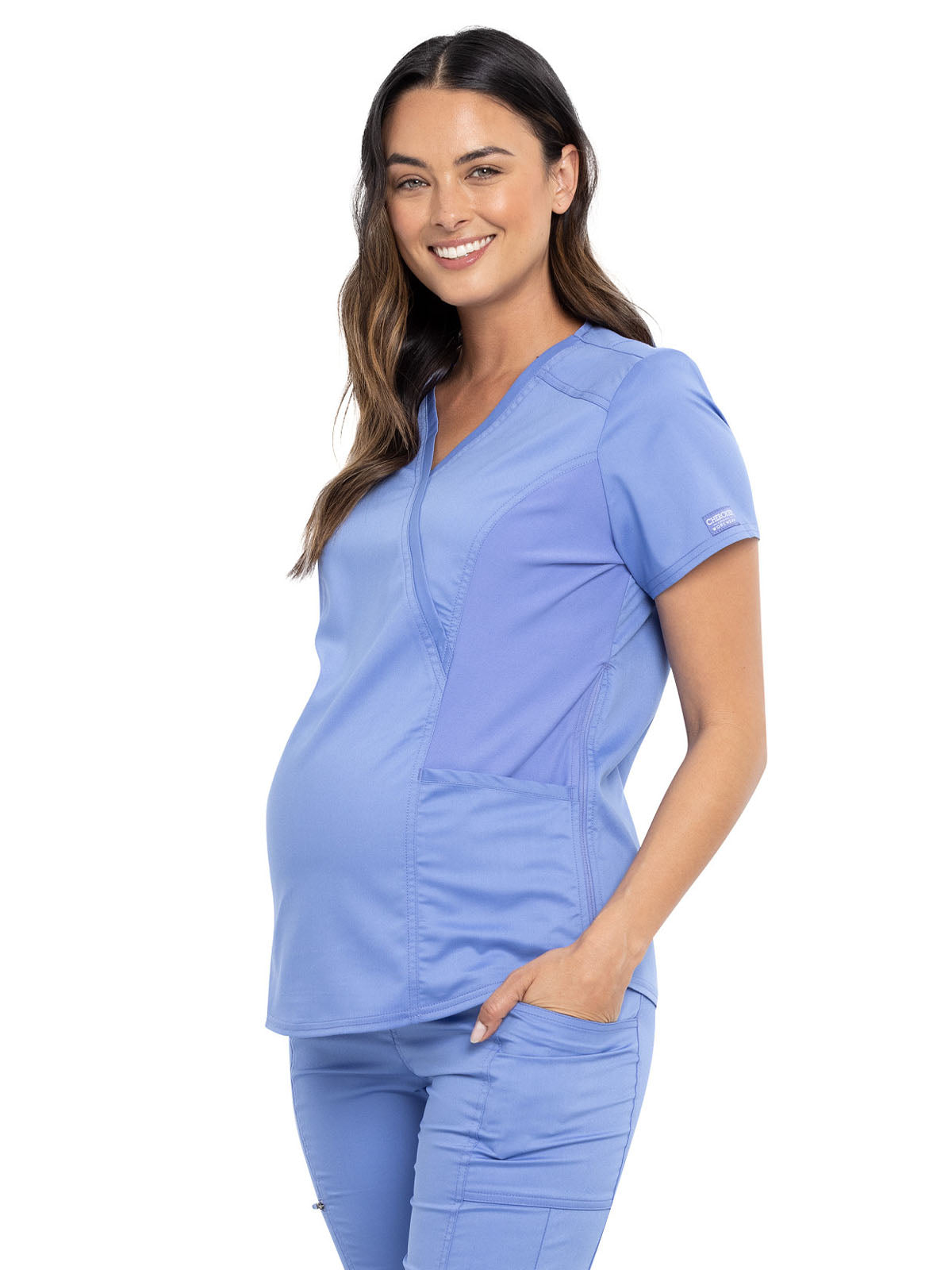 Women's 2-Pocket Maternity Mock Wrap Scrub Top - WW688 - Ciel