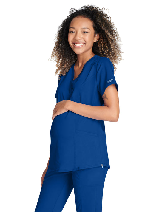 Women's 2-Pocket Maternity Mock Wrap Scrub Top - WW688 - Galaxy Blue