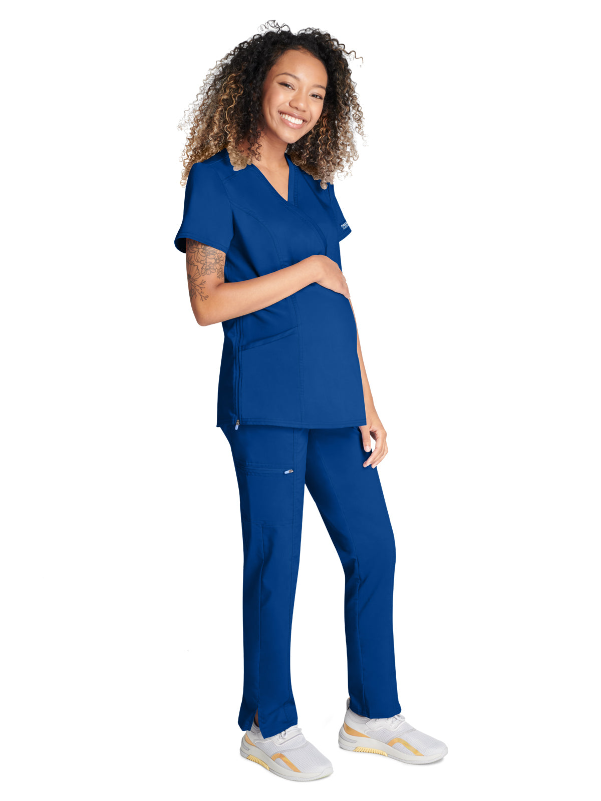 Women's 2-Pocket Maternity Mock Wrap Scrub Top - WW688 - Galaxy Blue