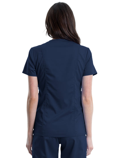 Women's 2-Pocket Maternity Mock Wrap Scrub Top - WW688 - Navy