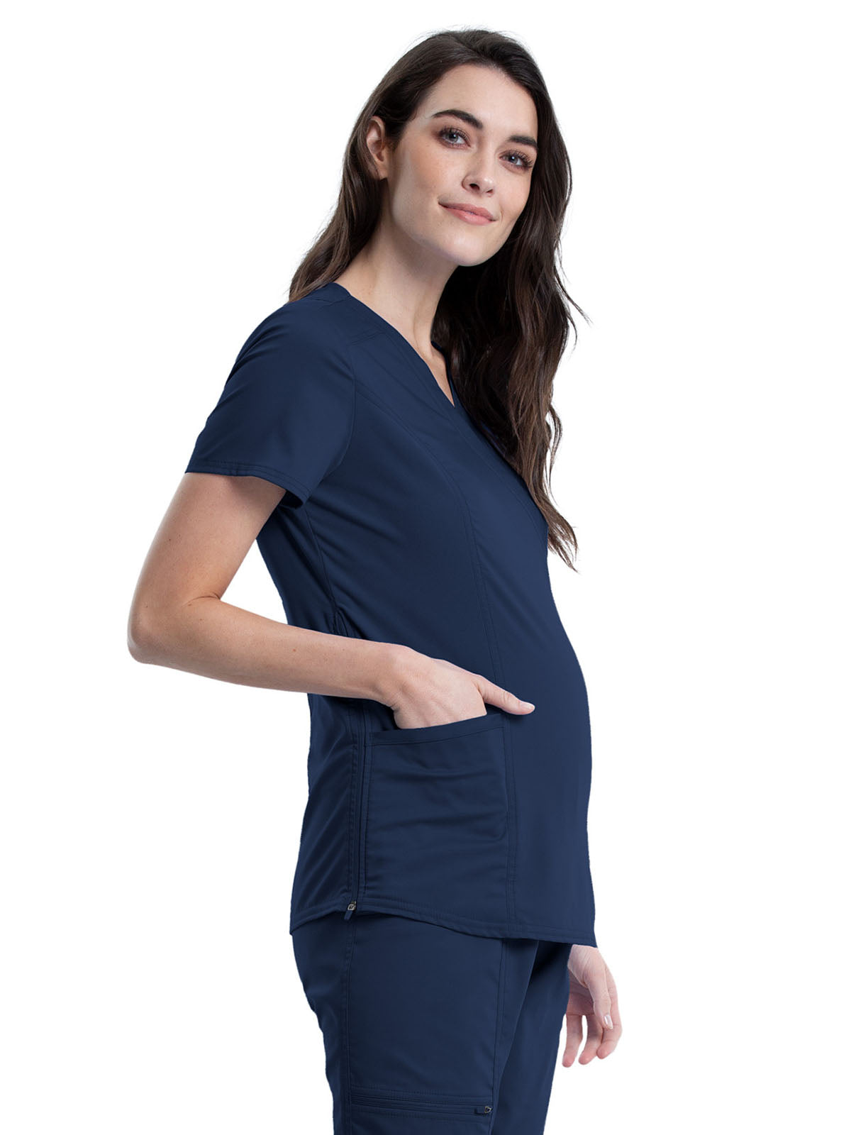 Women's 2-Pocket Maternity Mock Wrap Scrub Top - WW688 - Navy