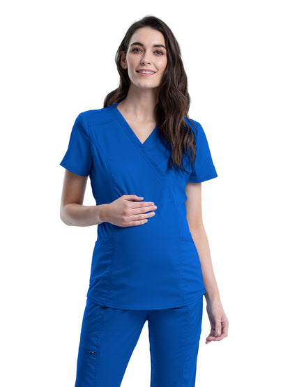 Women's 2-Pocket Maternity Mock Wrap Scrub Top - WW688 - Royal