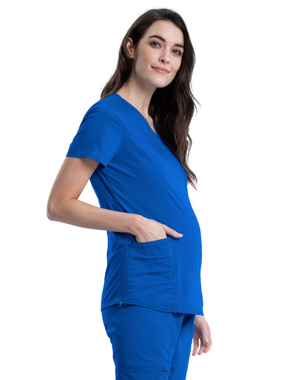 Women's 2-Pocket Maternity Mock Wrap Scrub Top - WW688 - Royal