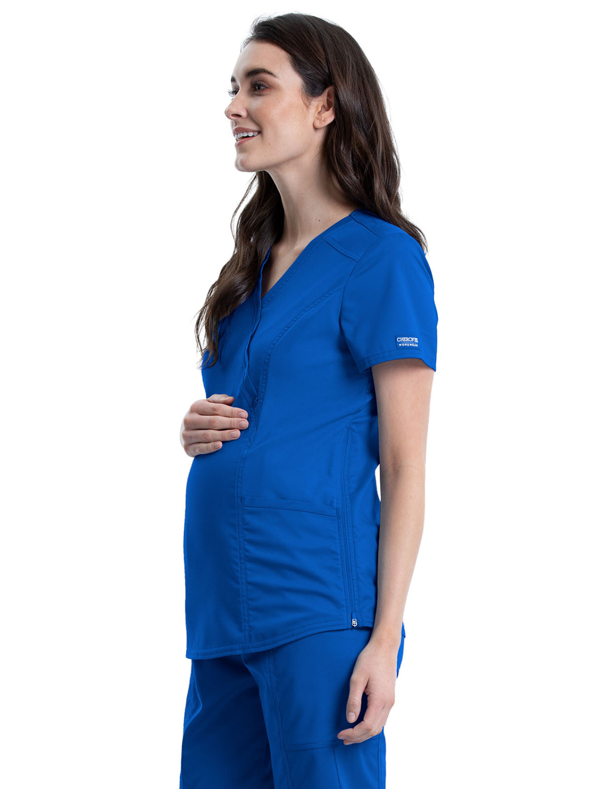 Women's 2-Pocket Maternity Mock Wrap Scrub Top - WW688 - Royal