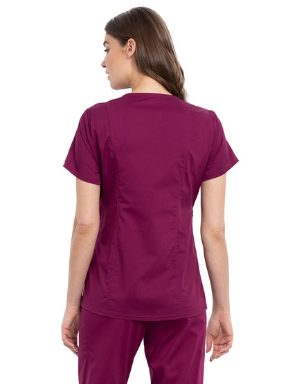 Women's 2-Pocket Maternity Mock Wrap Scrub Top - WW688 - Wine