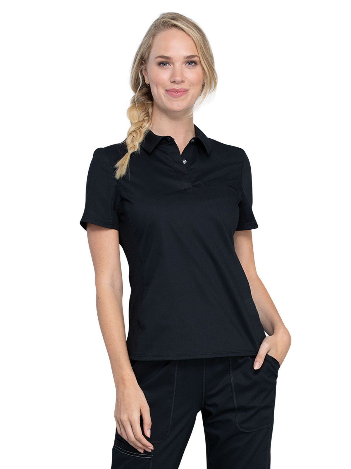 Women's 1-Pocket Tuckable Snap Front Polo Shirt - WW698 - Black