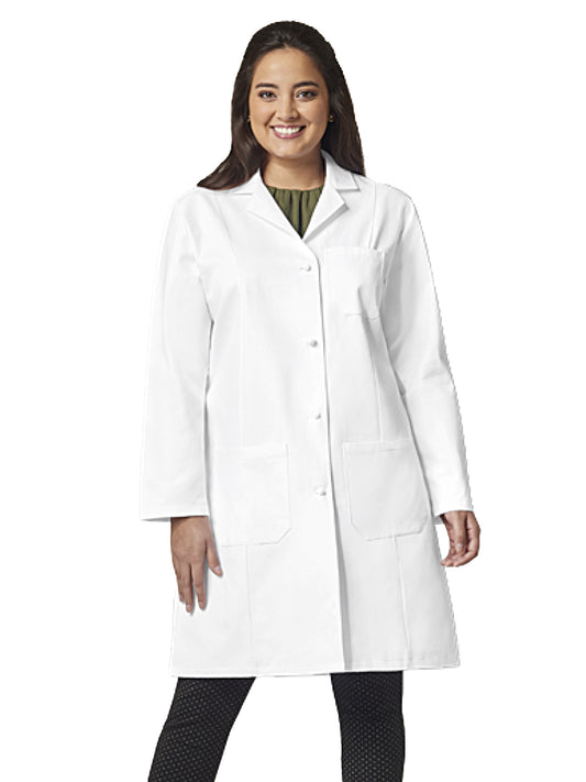 Women's Three-Pocket 39" Full-Length Knot Button Lab Coat - 3301 - White