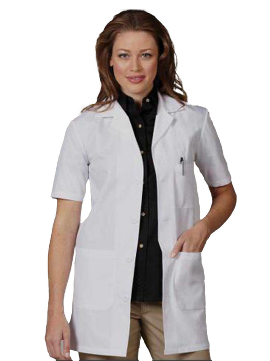 Unisex Three-Pocket 34" Mid-Length Short Sleeve Lab Coat - 3409 - White