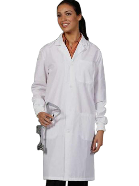 Unisex Three-Pocket 40" Cuff-Sleeve Full-Length Lab Coat - 3420 - White