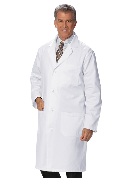 Men's Three-Pocket Knot Button 41" Knee-Length Lab Coat - 423 - White