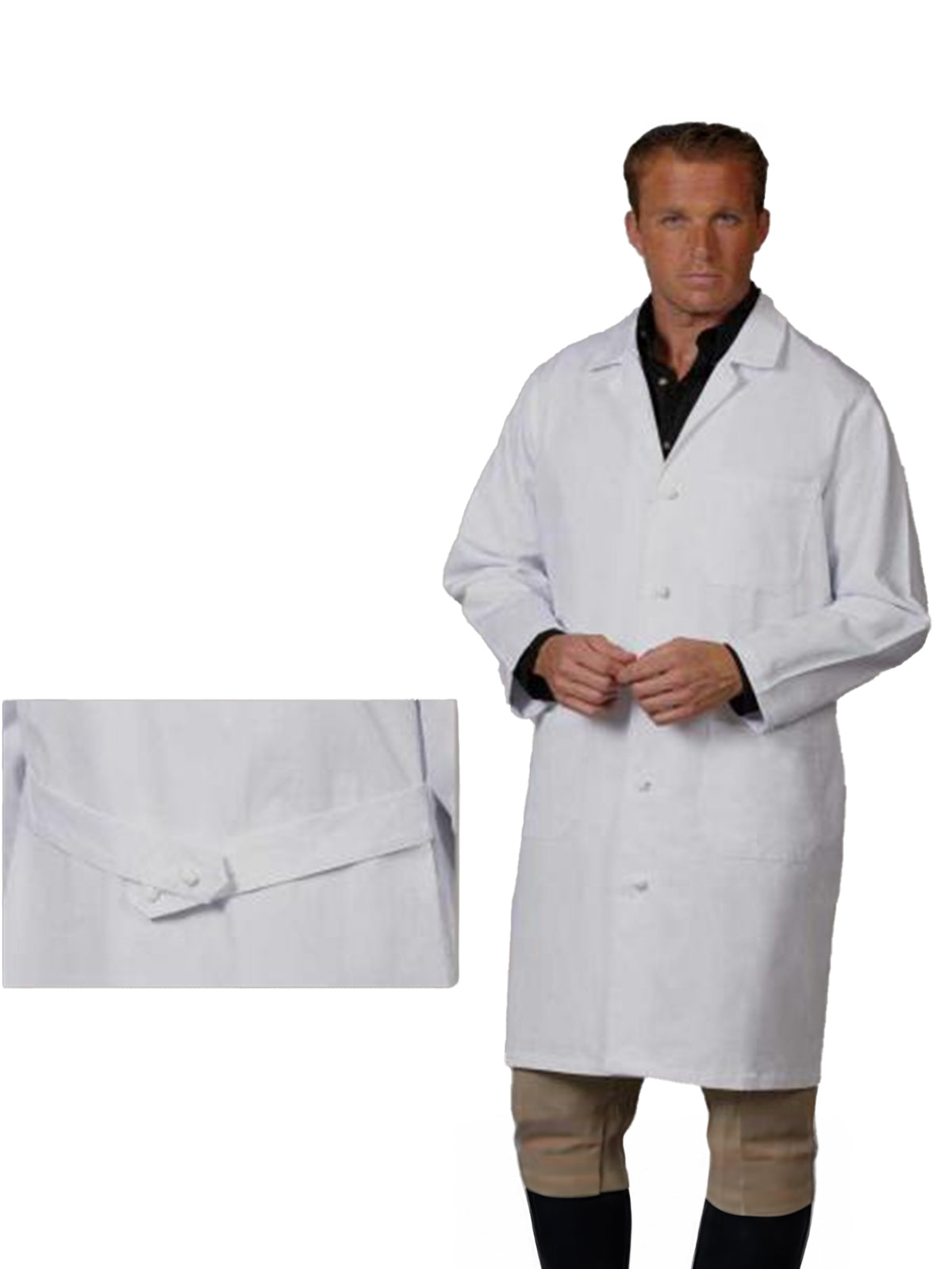 Unisex Three-Pocket 41" Full-Length Knot Button Lab Coat - 437 - White