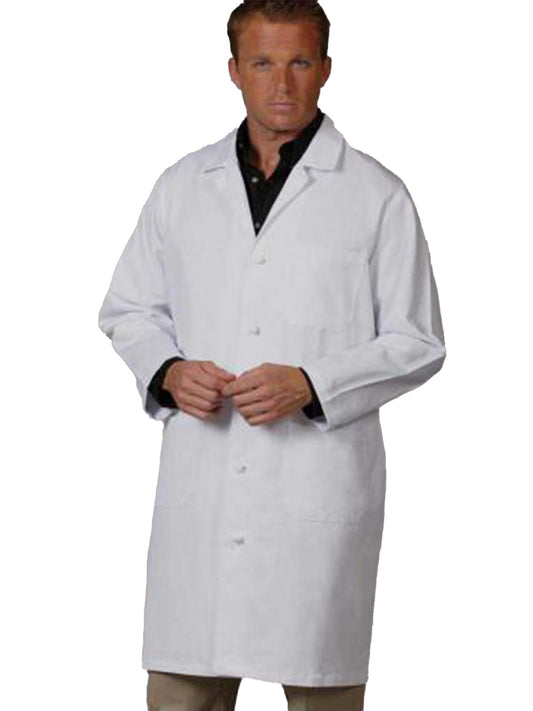 Unisex Three-Pocket 41" Full-Length Knot Button Lab Coat - 437 - White