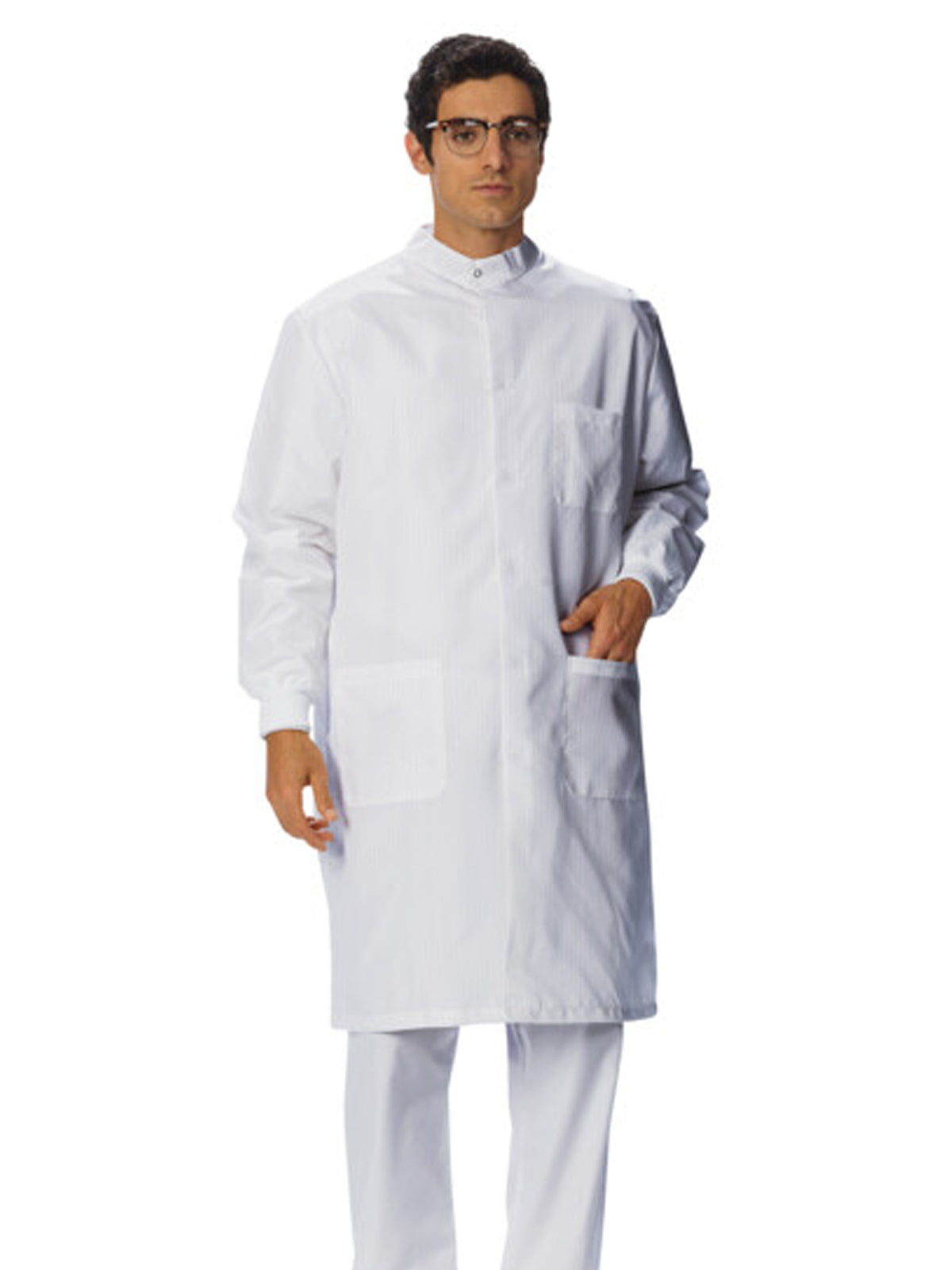 Unisex Snap Closure Pinstripe Protective Coat - 6427 - White