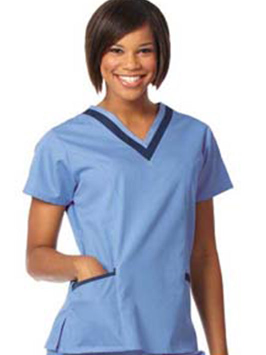 Women's Double V-Neck Tunic - 7575 - Ciel Blue w/ Navy